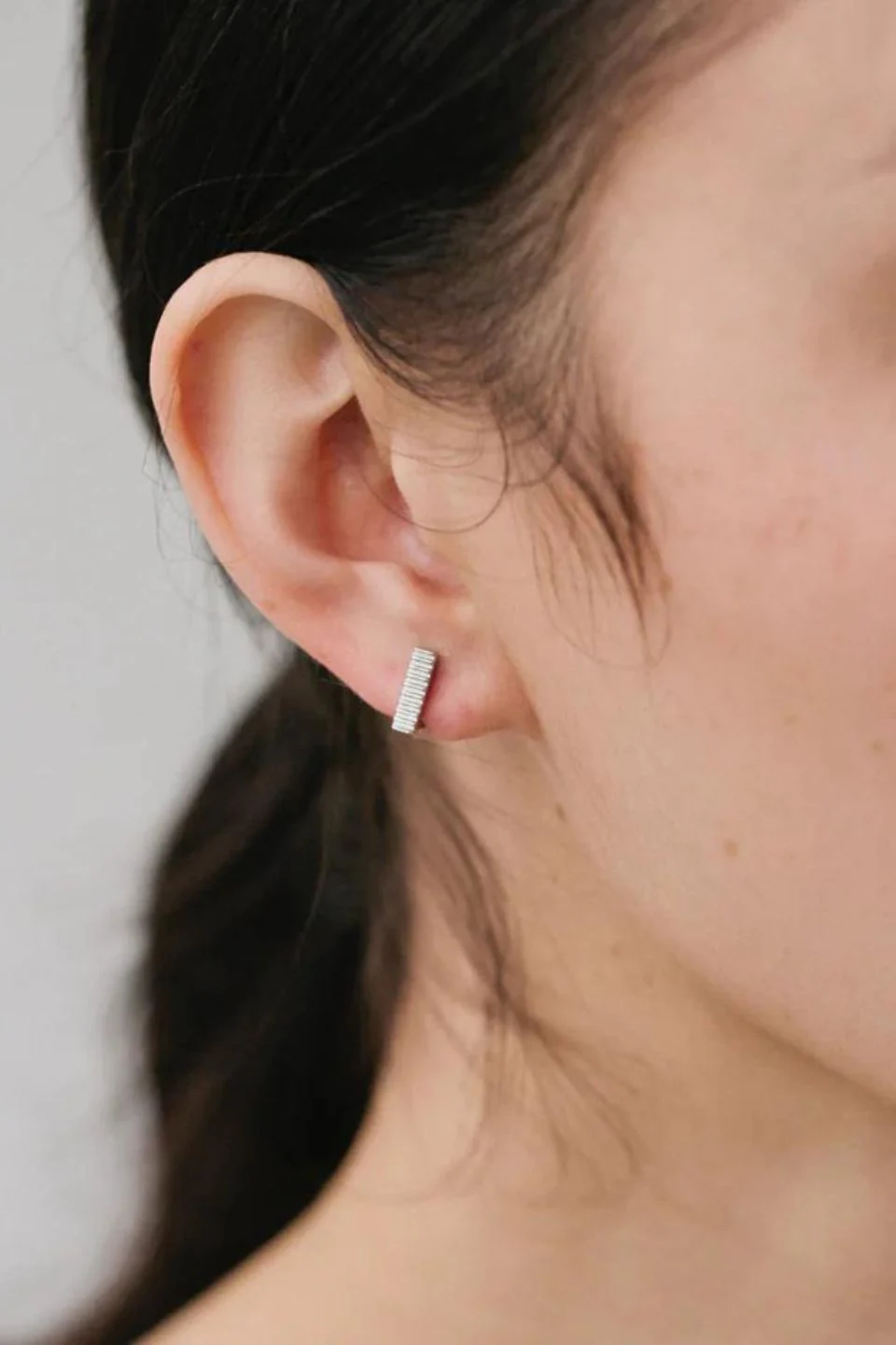 Lines Square Silver Huggies EOL Earrings