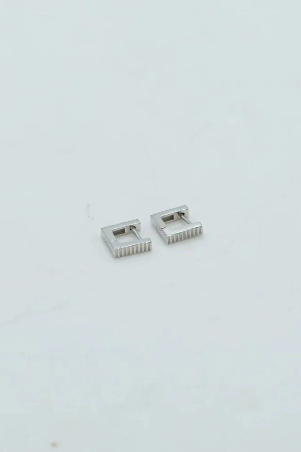 Lines Square Silver Huggies EOL Earrings - Image 2