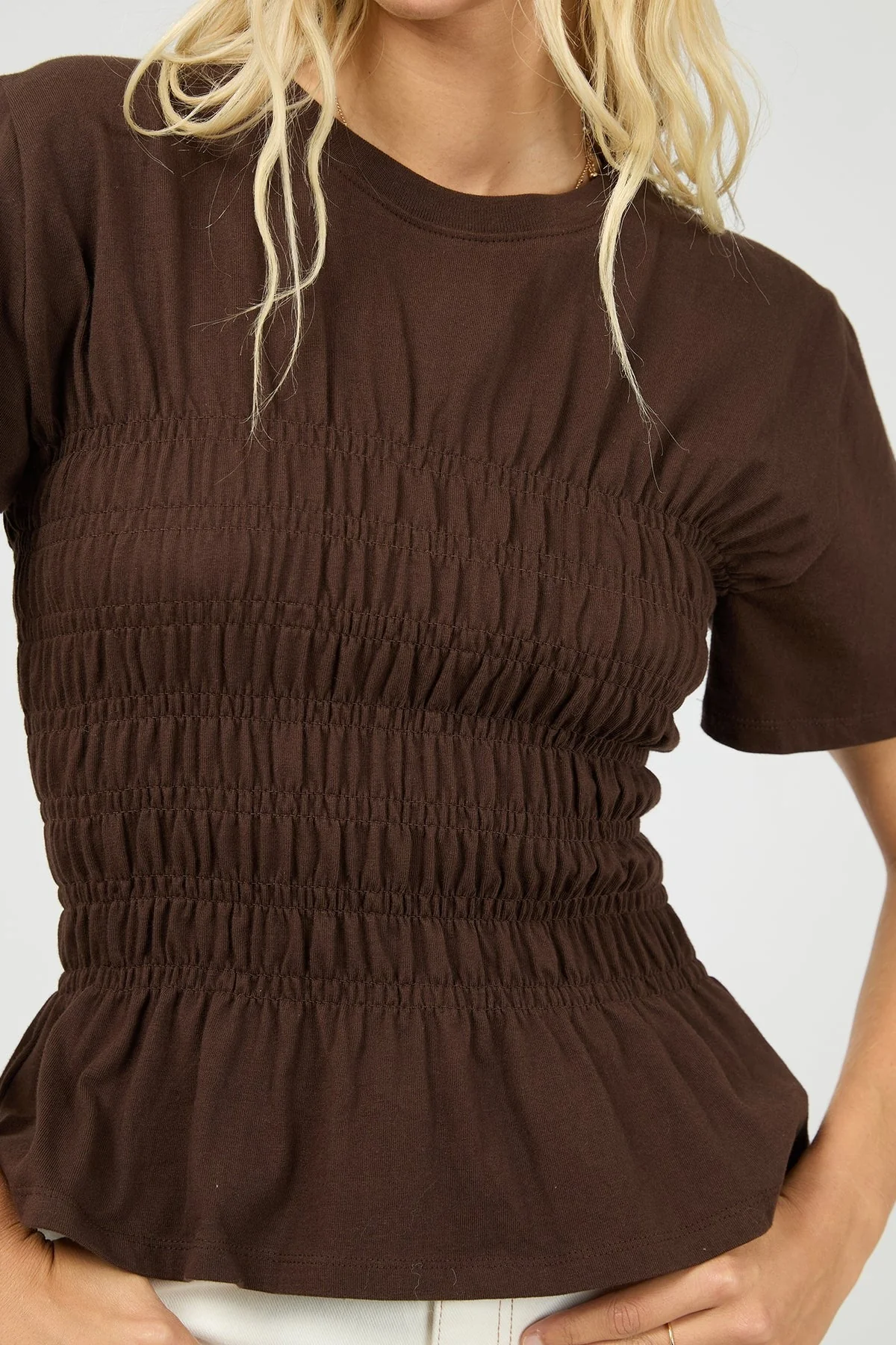 Lipa Ruched Brown SS Top - Image 3