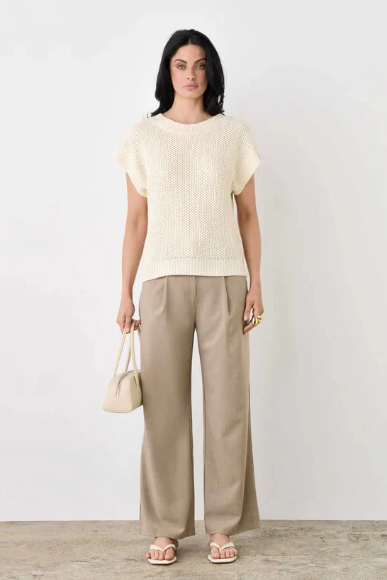 Lobby Parchment Linen Blend SS Knit Top - Image 2
