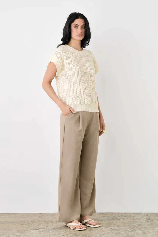 Lobby Parchment Linen Blend SS Knit Top - Image 3