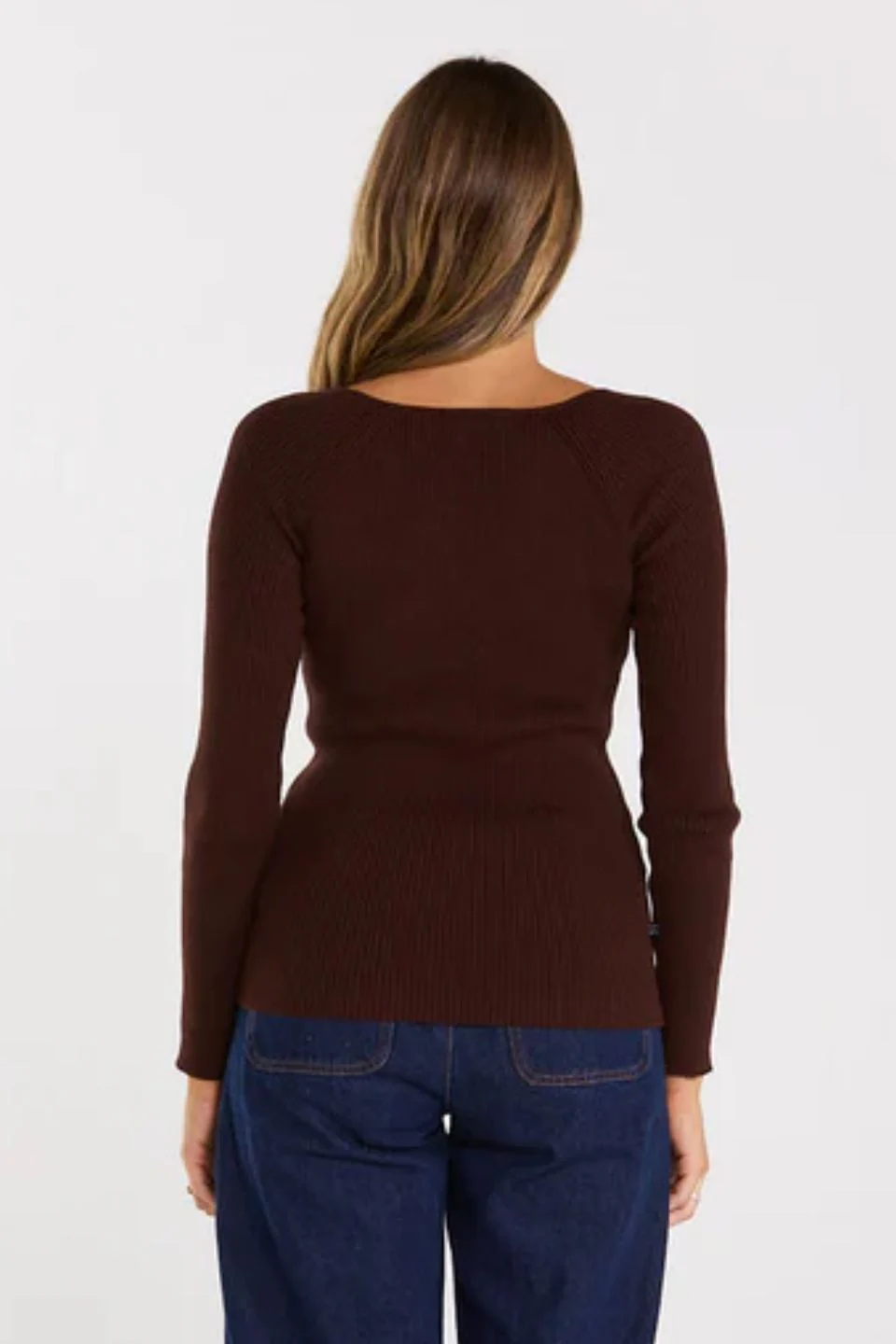 Loop Chocolate Ribbed LS Knit Top - Image 4