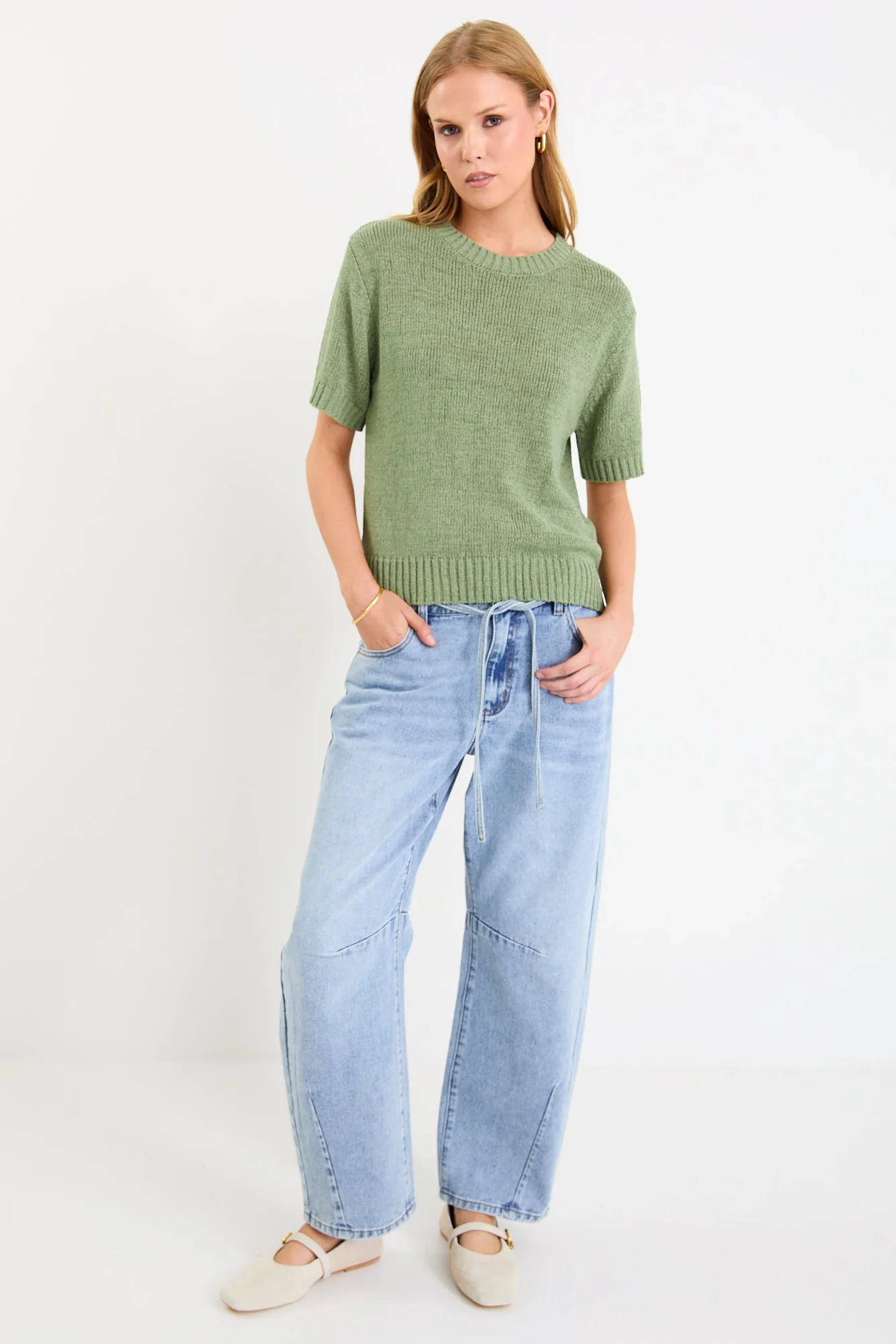 Loveable Sage Tape Yarn Knit Tee - Image 2