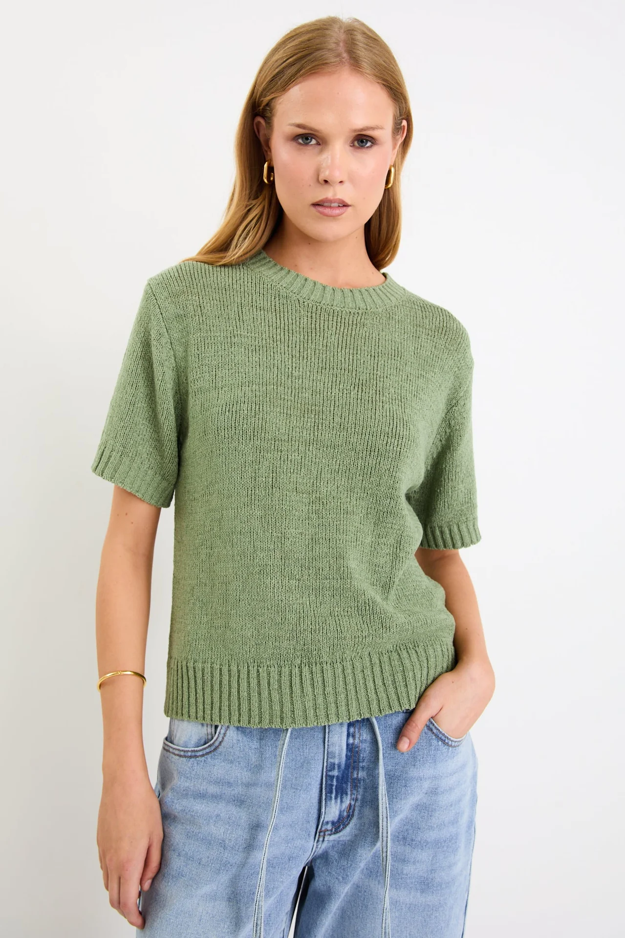 Loveable Sage Tape Yarn Knit Tee - Image 3