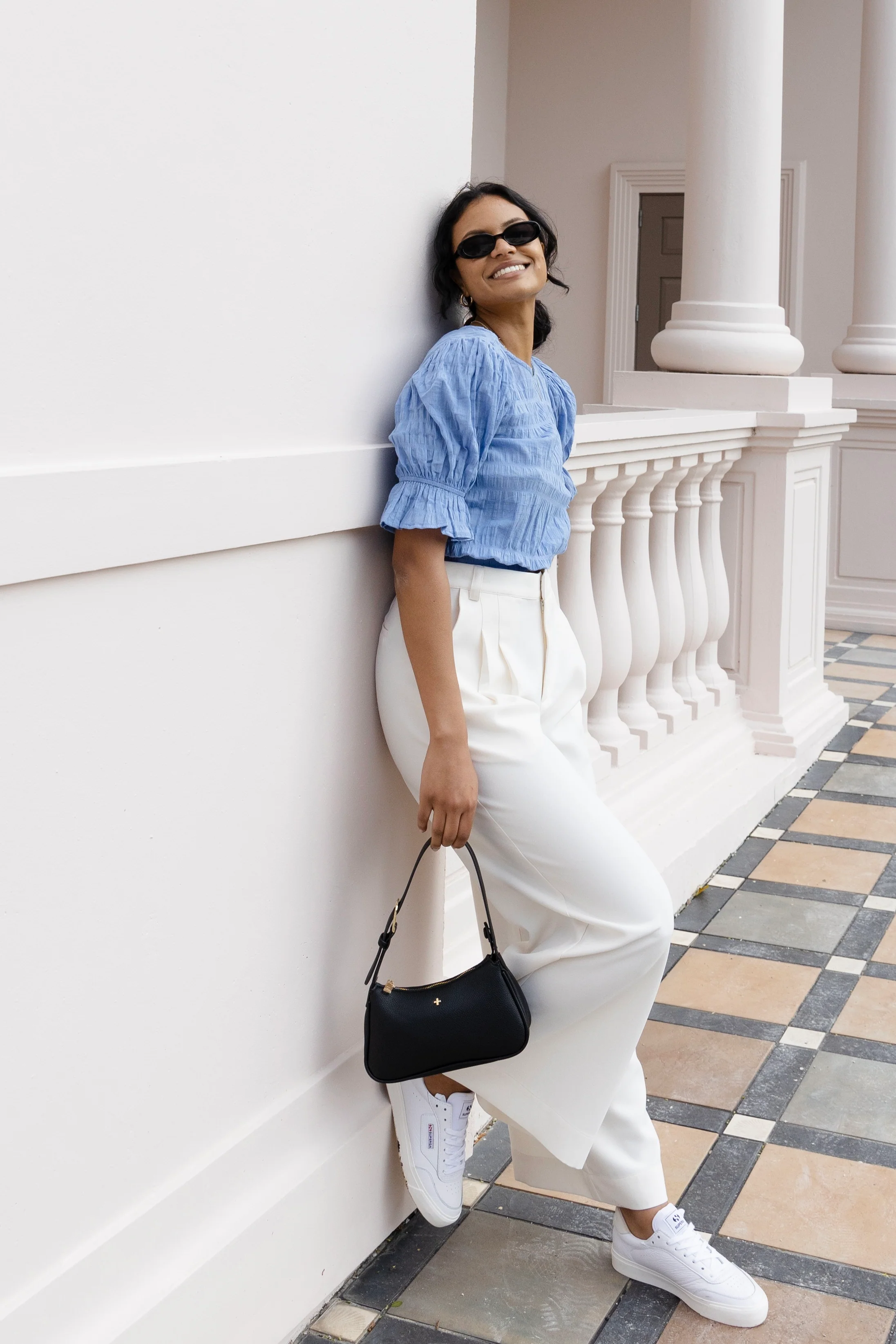 Lovely French Blue Shirred Cotton Stretch Back Ss Top - Image 2