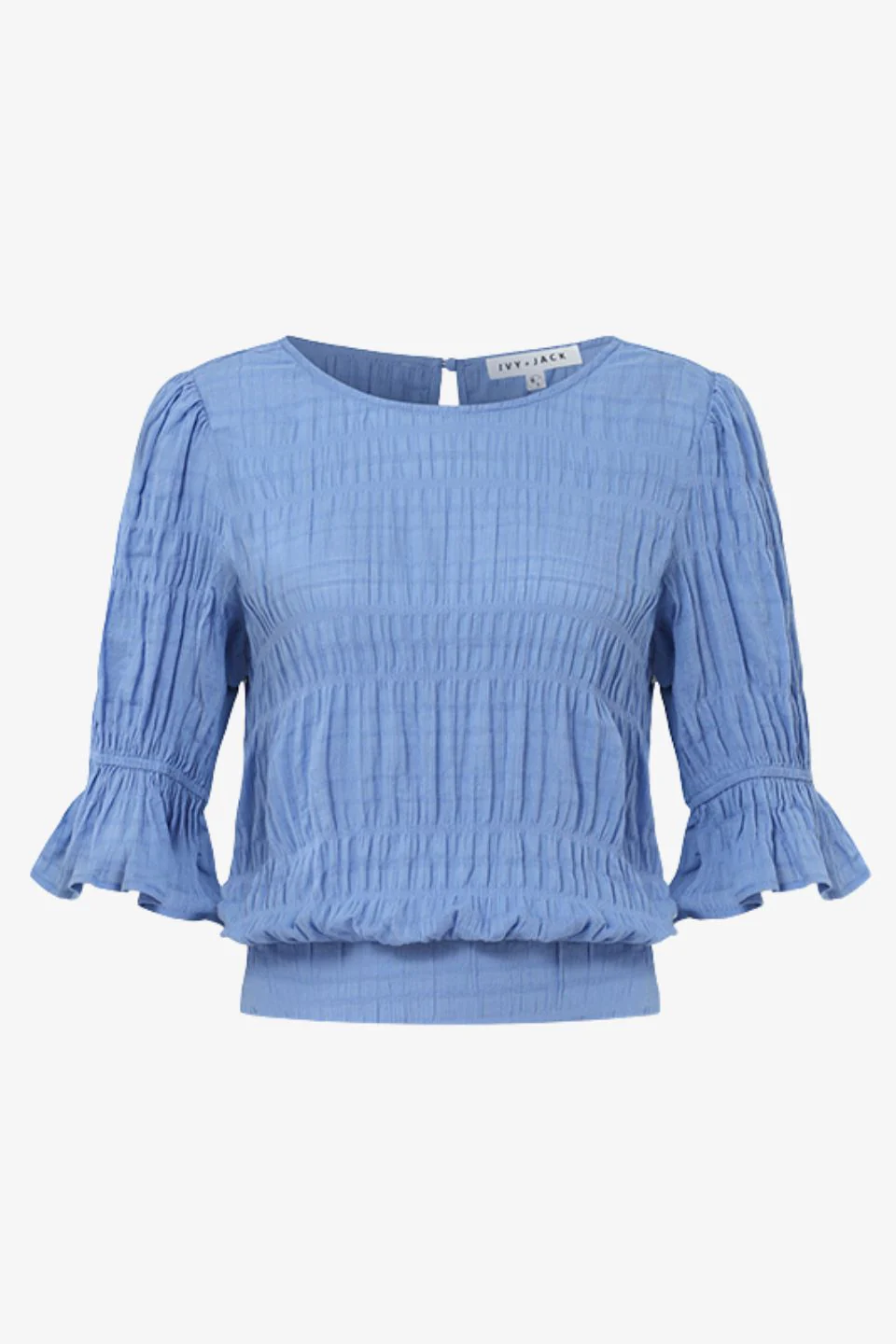 Lovely French Blue Shirred Cotton Stretch Back Ss Top - Image 4