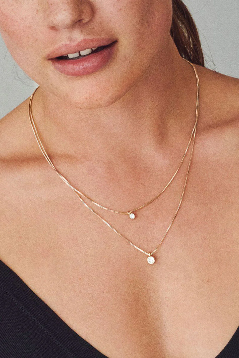 Lucia Pi Gold Double Necklace with Crystal - Image 4