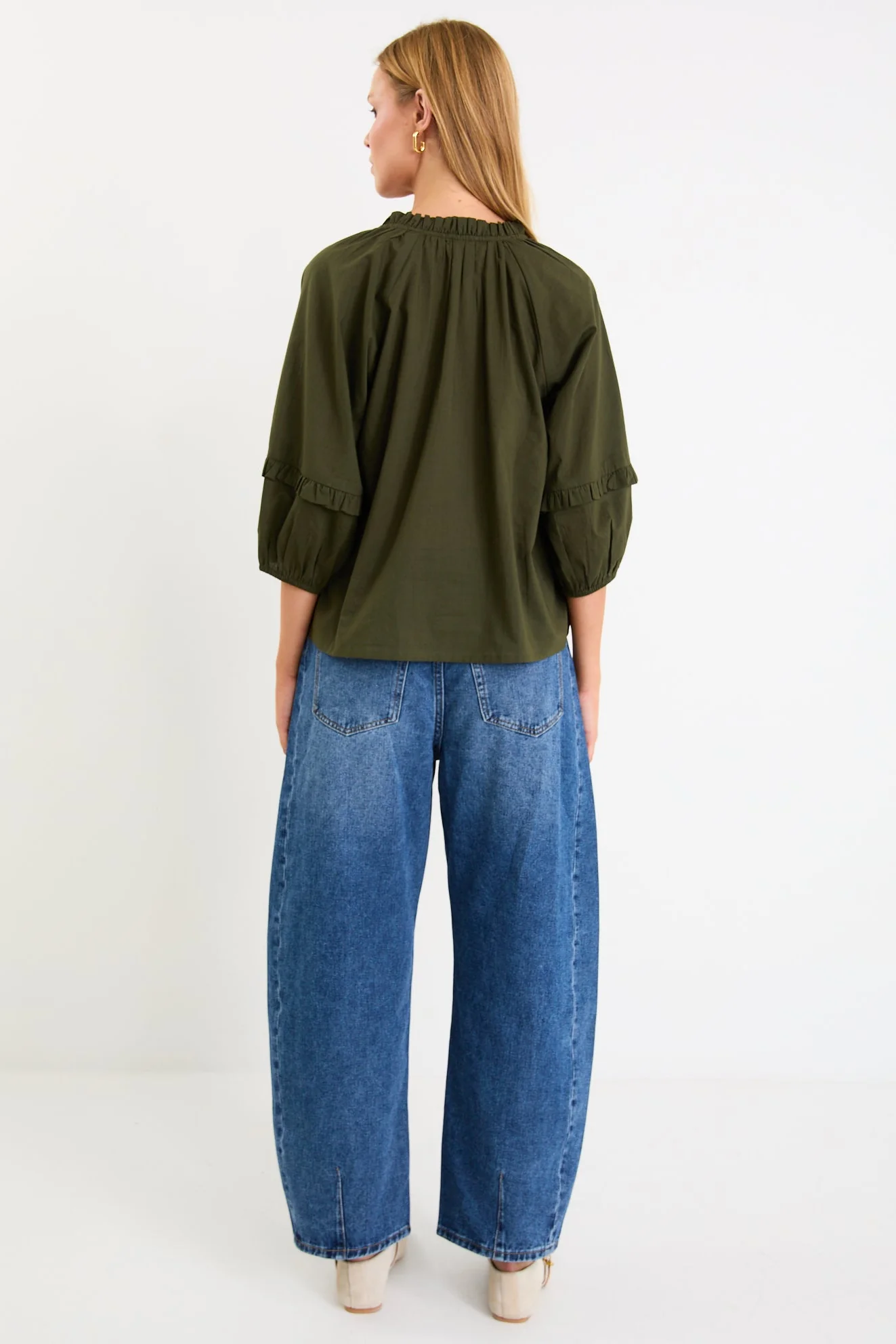 Luminary Olive Voile Tie Front SS Top - Image 6