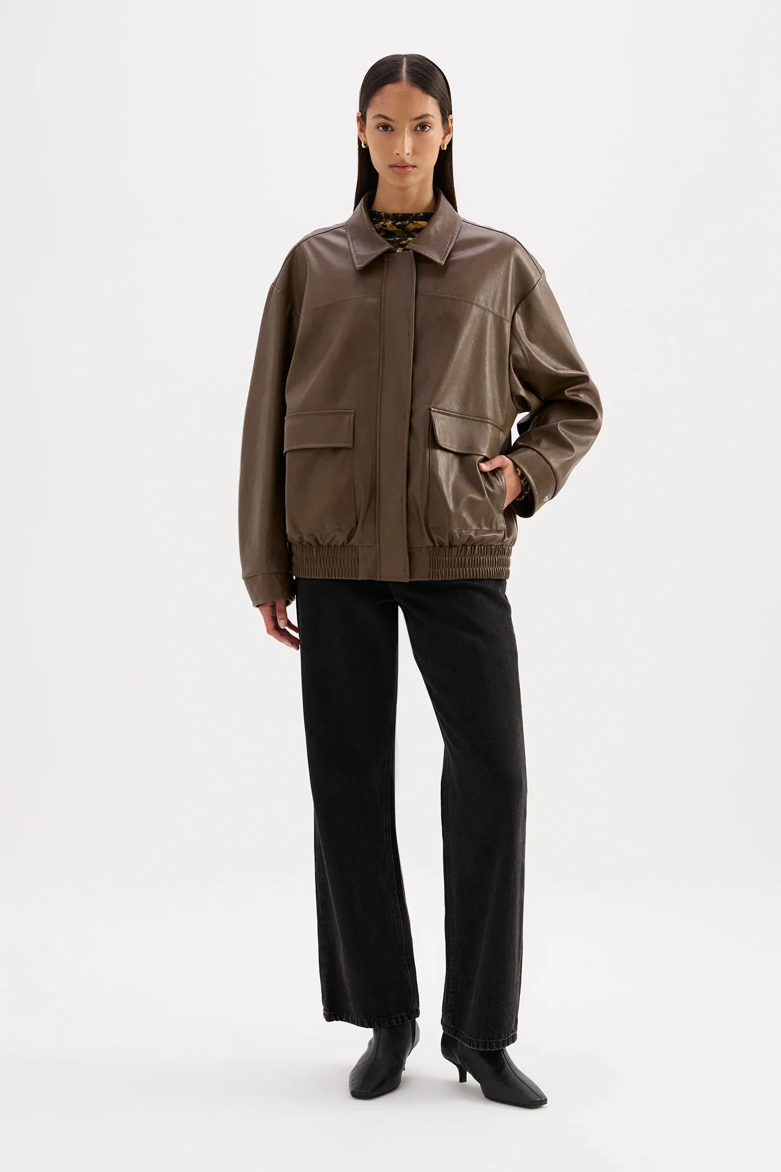 Lyla Umber Chocolate Vegan Leather Jacket - Image 3
