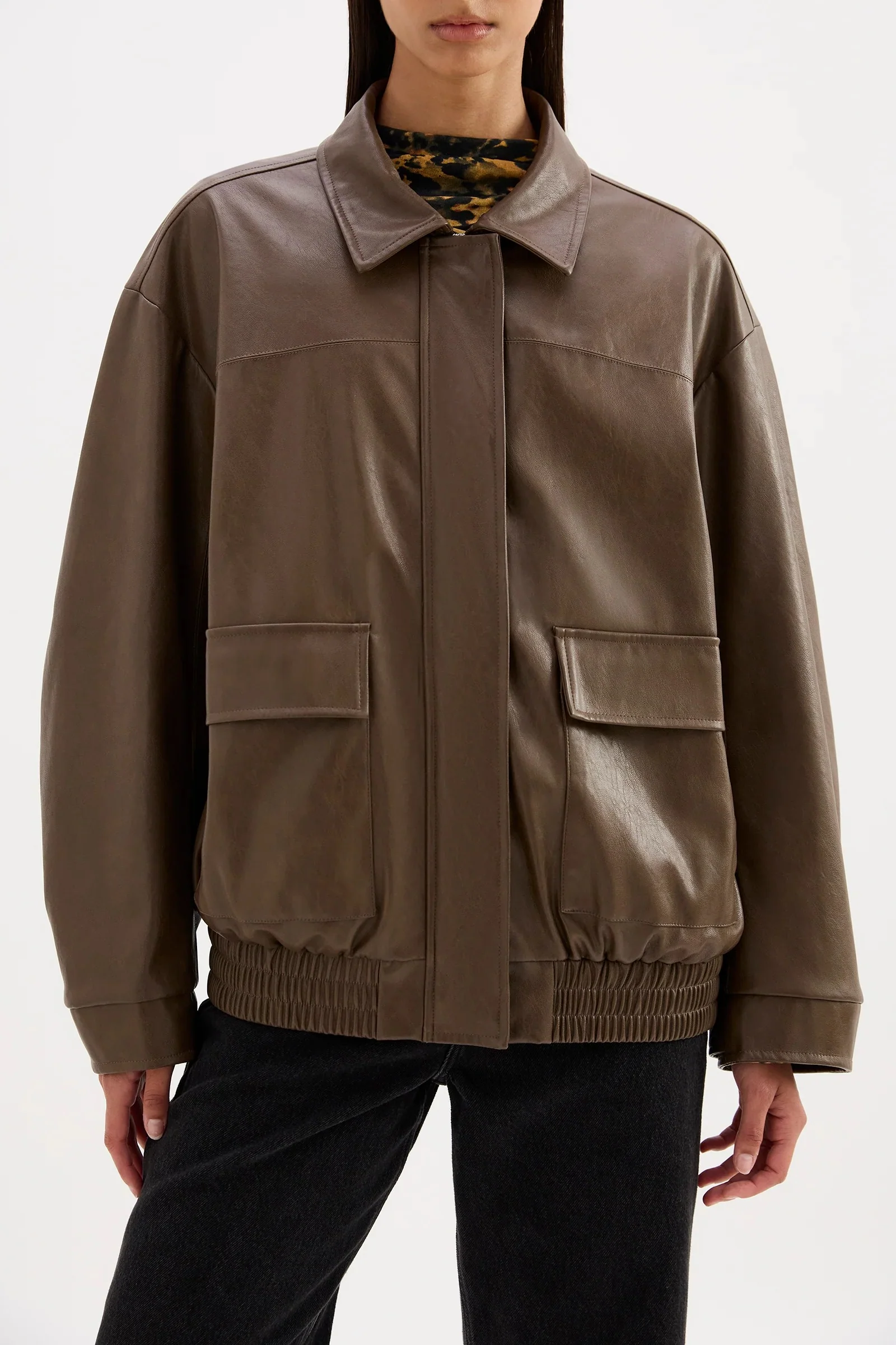 Lyla Umber Chocolate Vegan Leather Jacket - Image 4