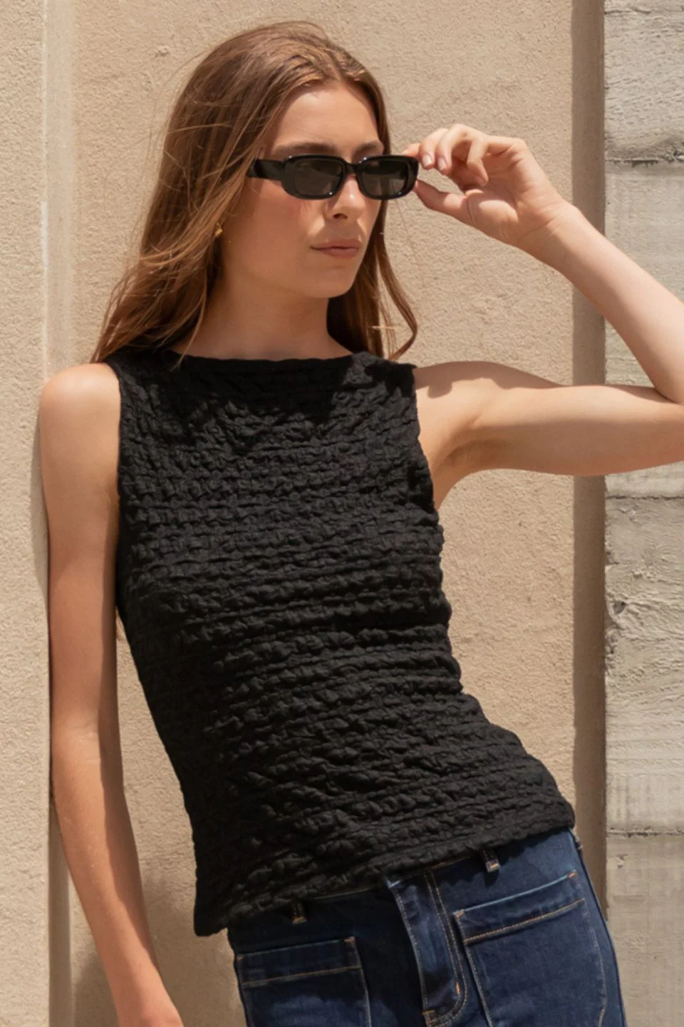 Malibu Black Narrow Rectangular Sunglasses - Image 2