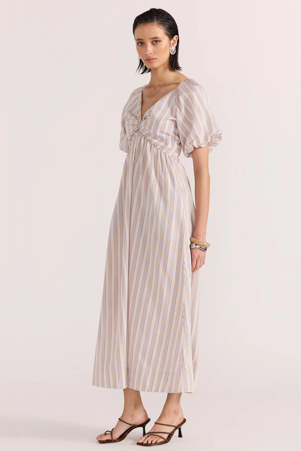 Mallory Beige Stripe Twist Front Dress - Image 3