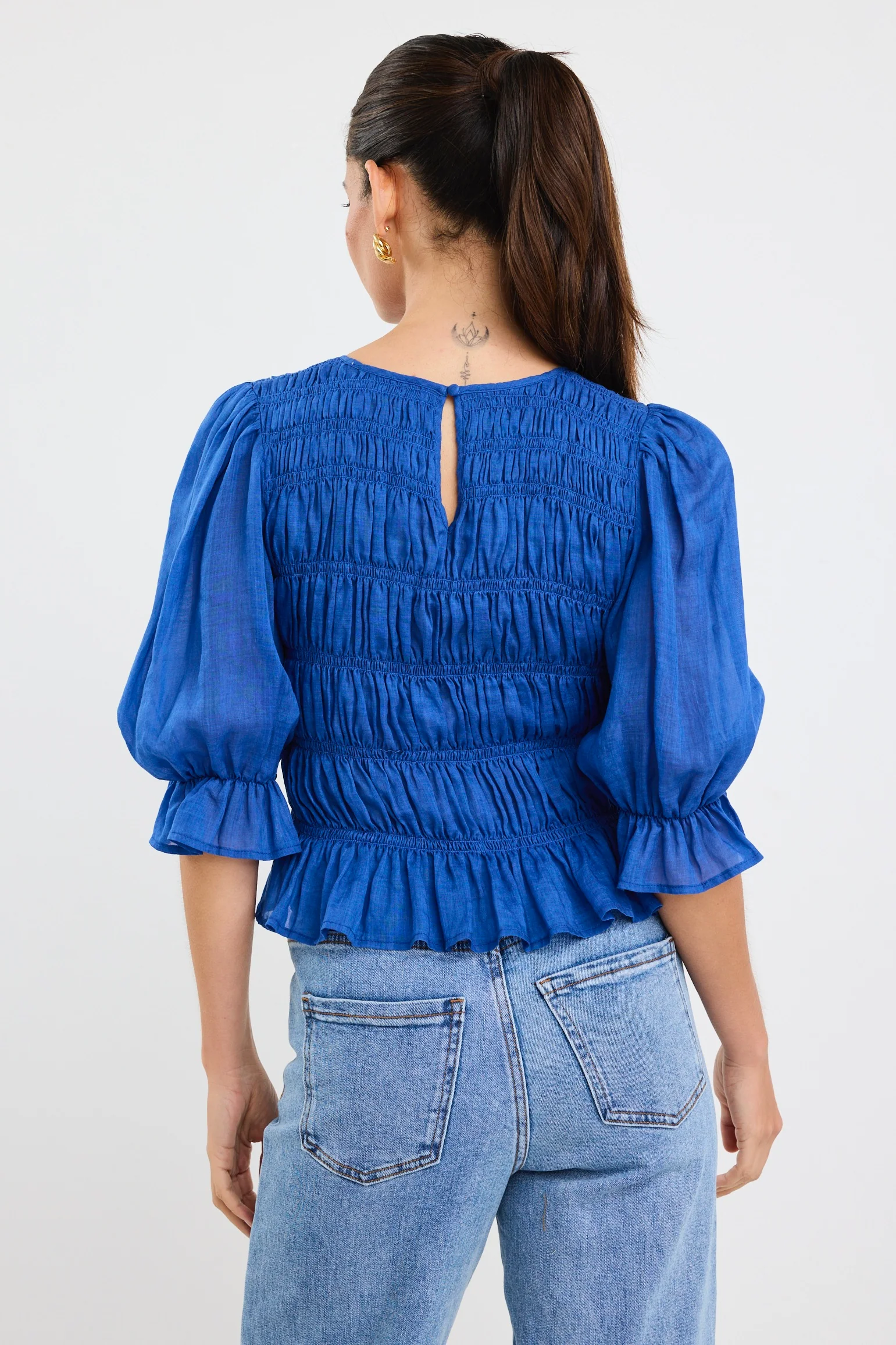 Melodic Azure Blue SS Shirred Body Top - Image 6