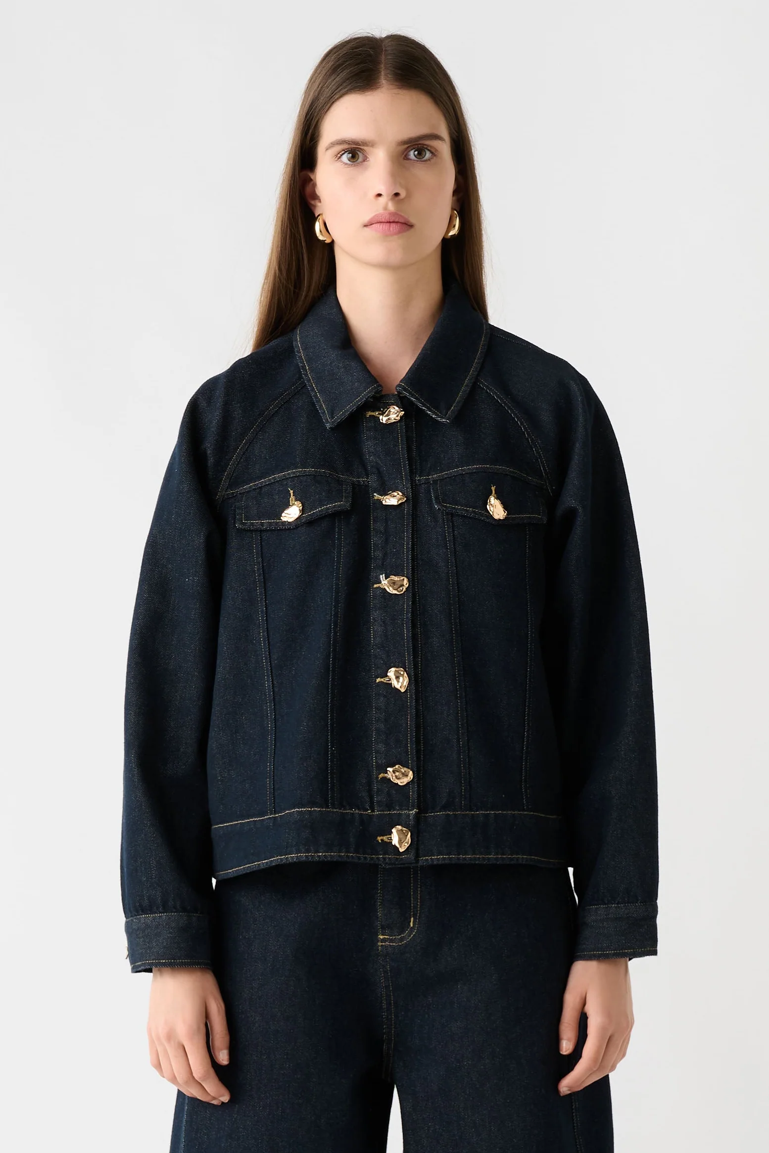 Memphis Dark Indigo Denim Gold Feature Button Denim Jacket