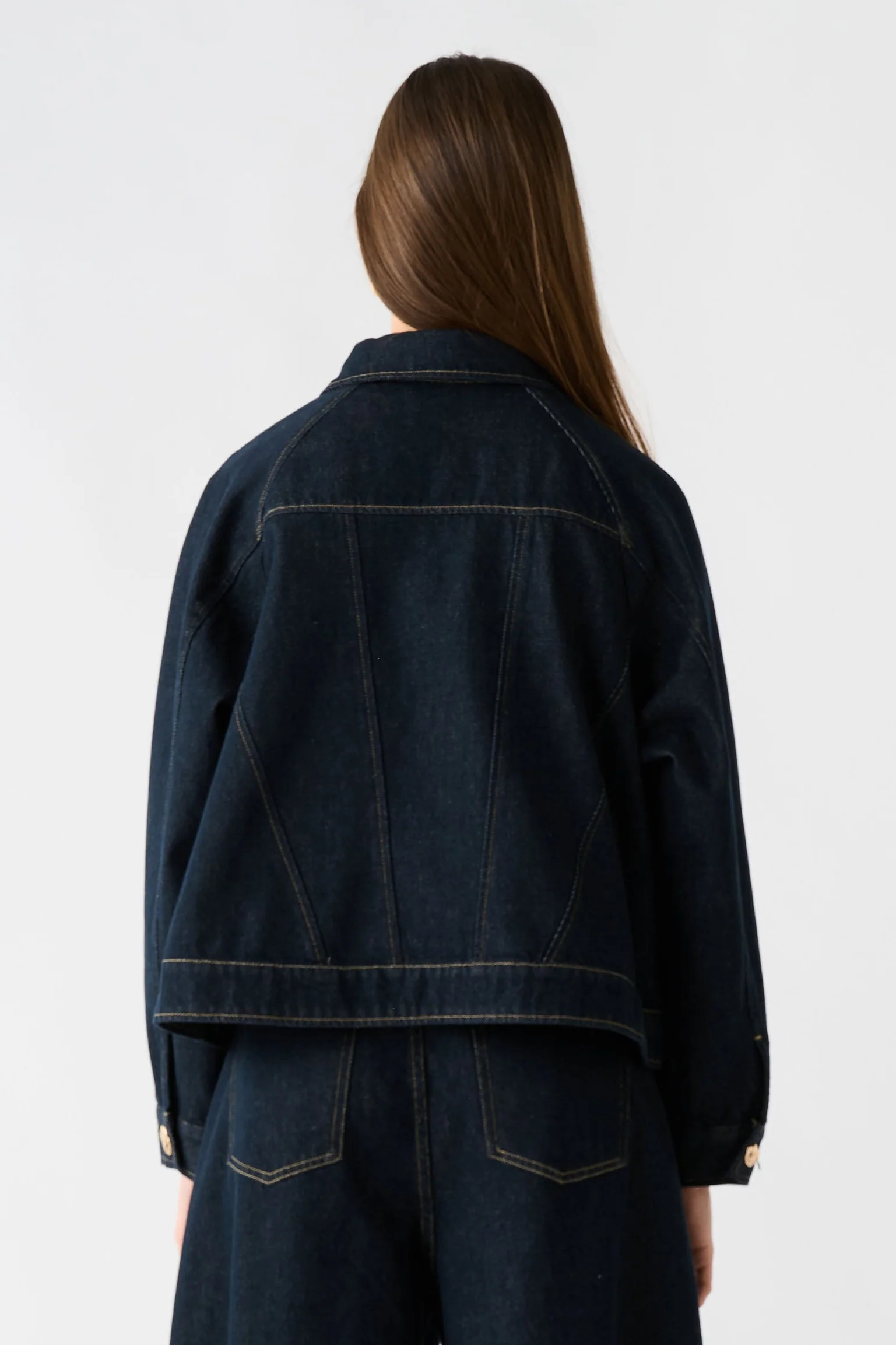 Memphis Dark Indigo Denim Gold Feature Button Denim Jacket - Image 3