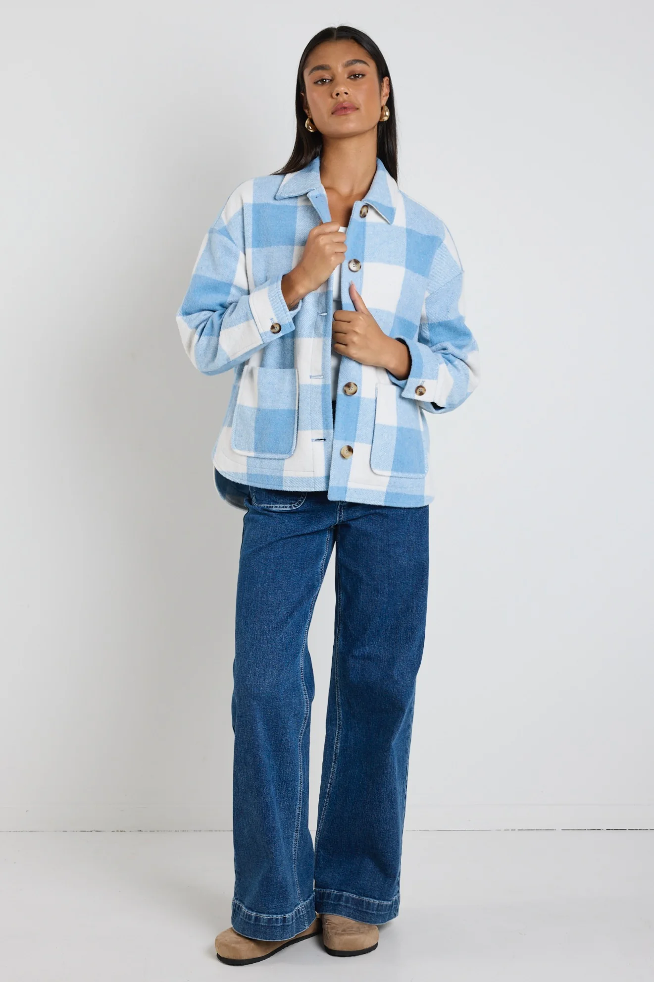 Mindful Blue Check Oversized Shacket