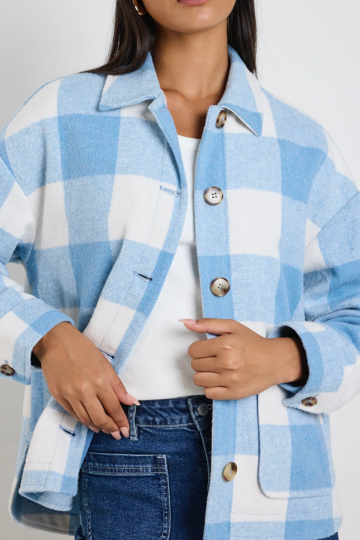 Mindful Blue Check Oversized Shacket - Image 2