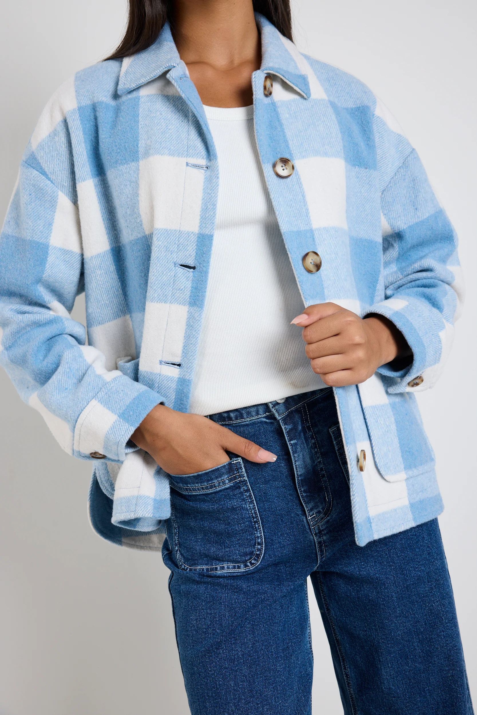 Mindful Blue Check Oversized Shacket - Image 4