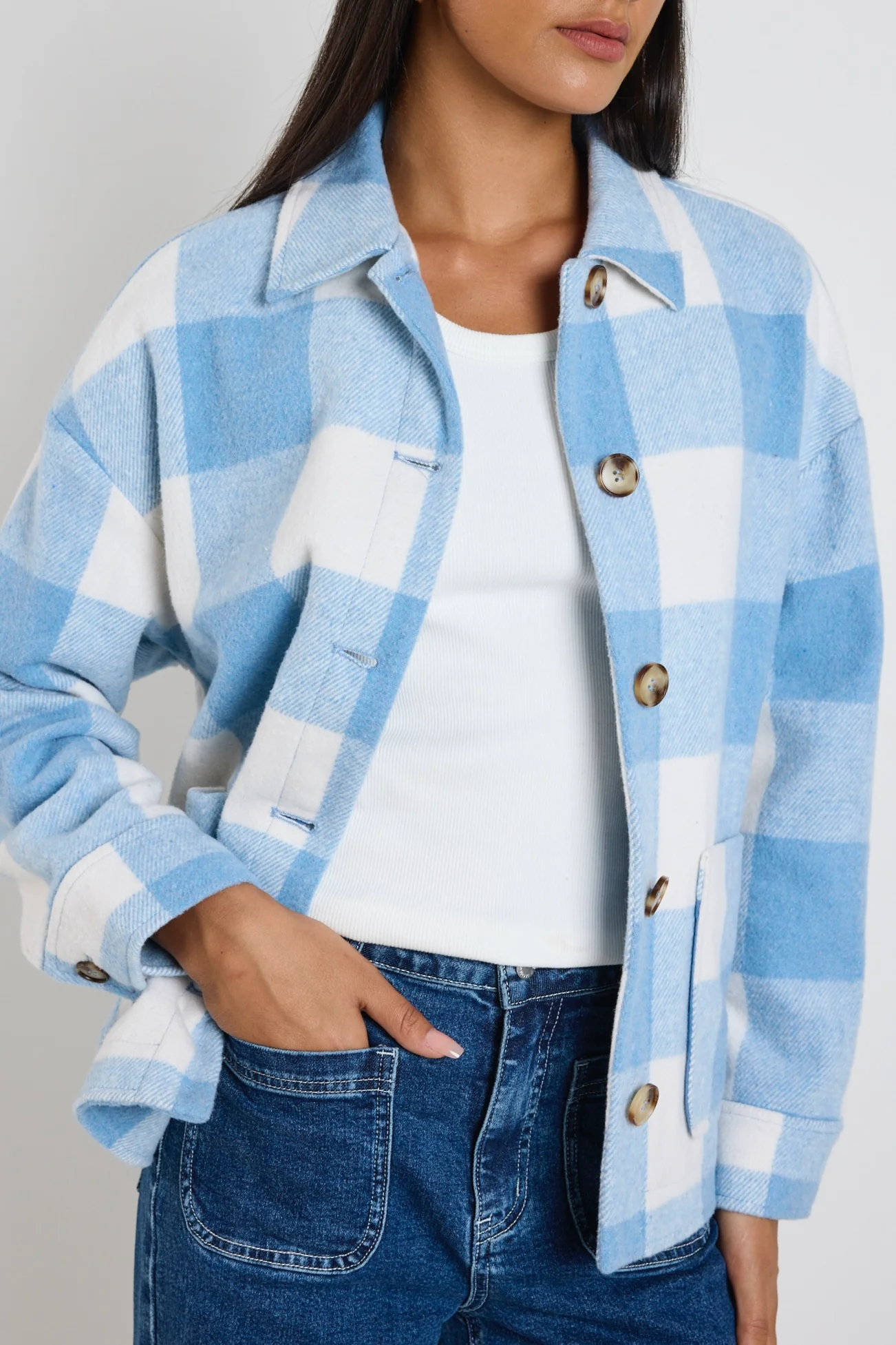 Mindful Blue Check Oversized Shacket - Image 5