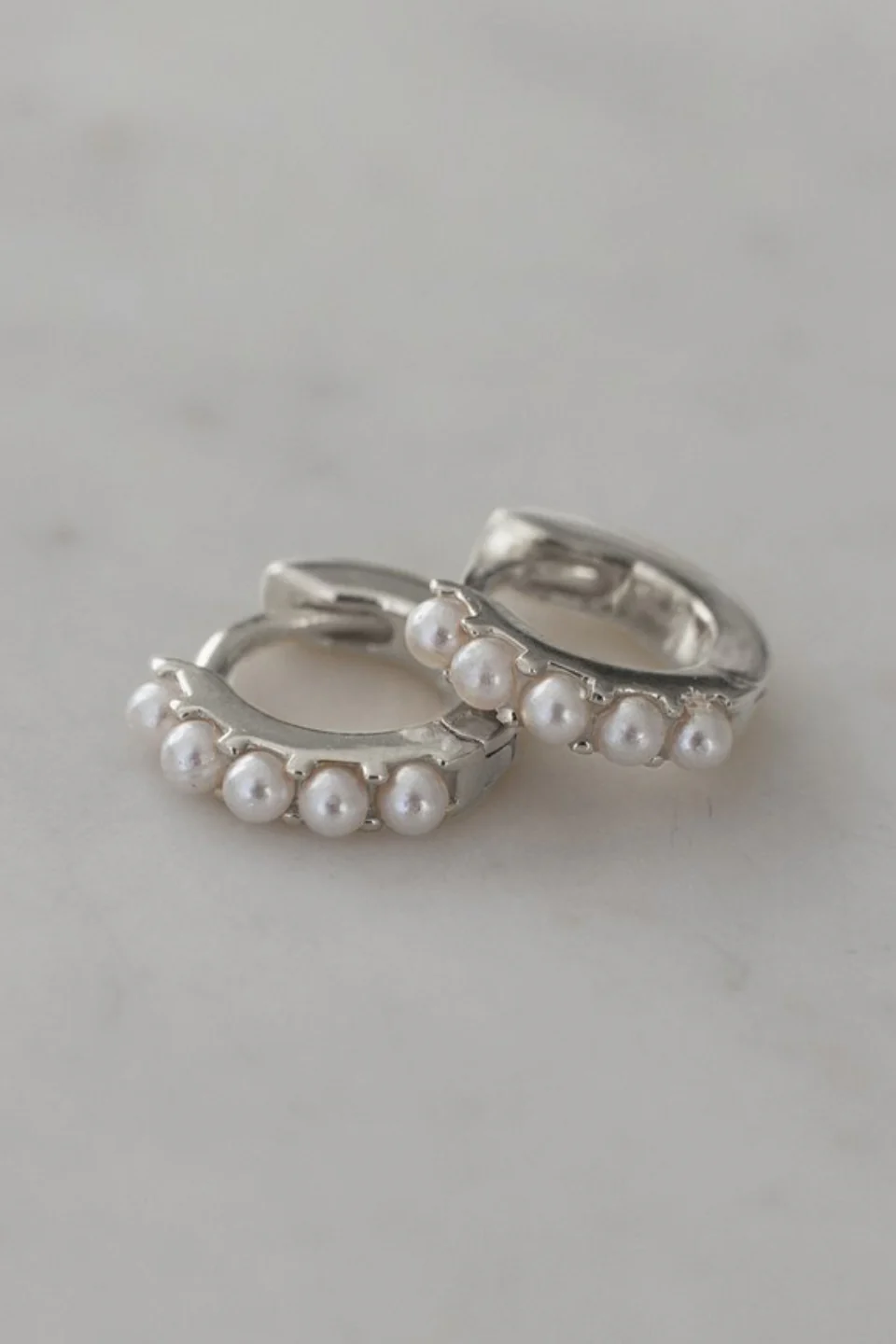 Mini Pearl Huggies EOL Earrings Silver