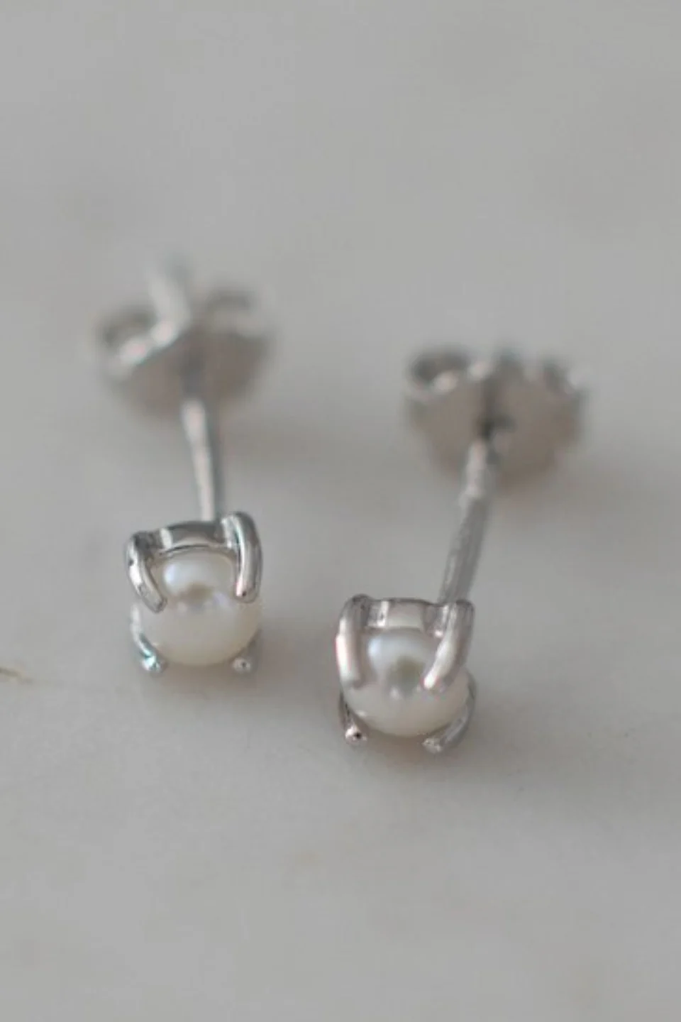 Mini Pearl Stud EOL Earrings Silver