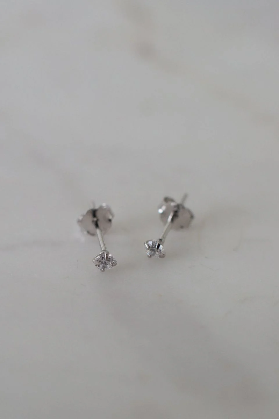 Mini Rock Stud Earrings Clear Silver