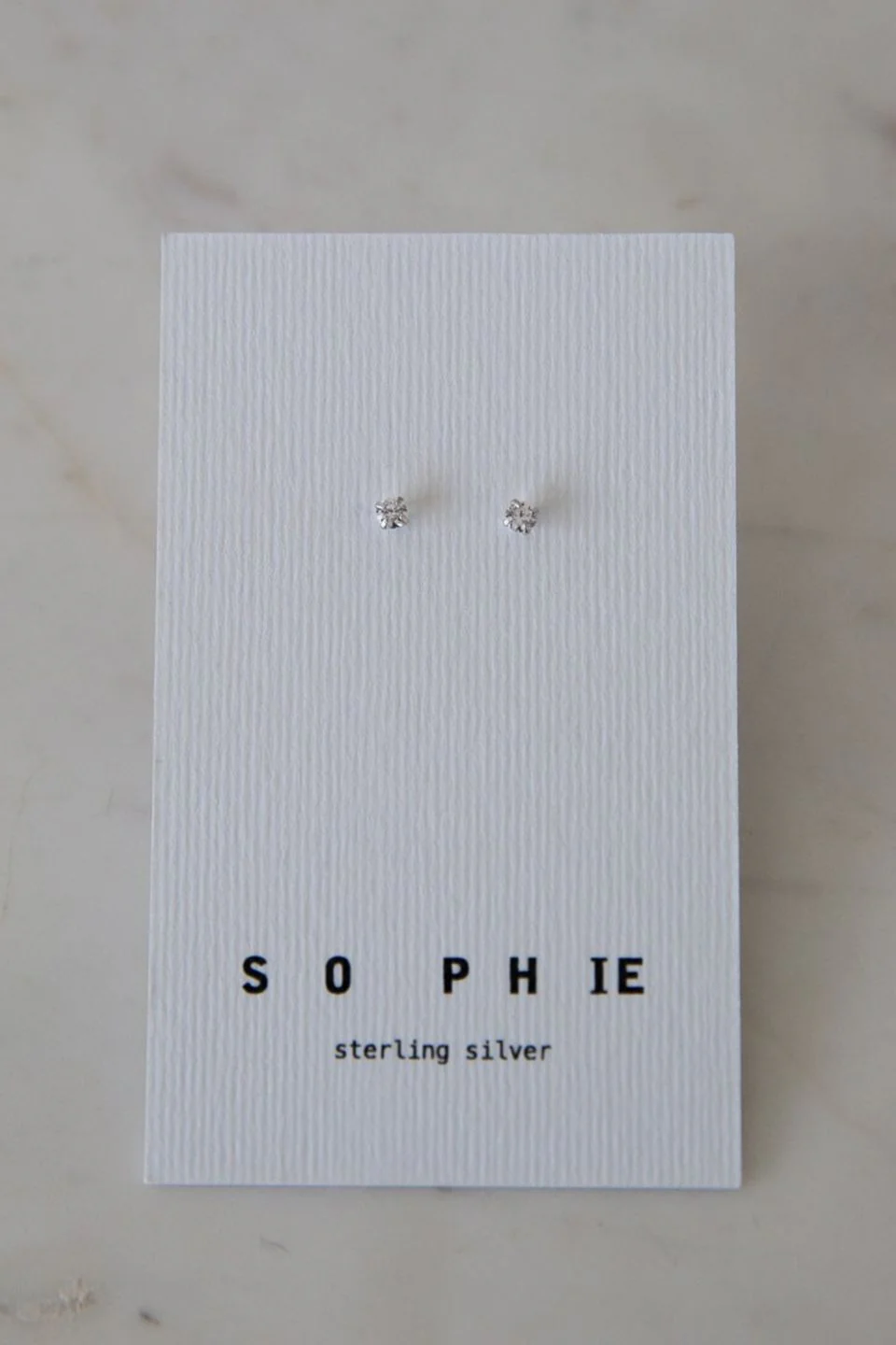Mini Rock Stud Earrings Clear Silver - Image 2