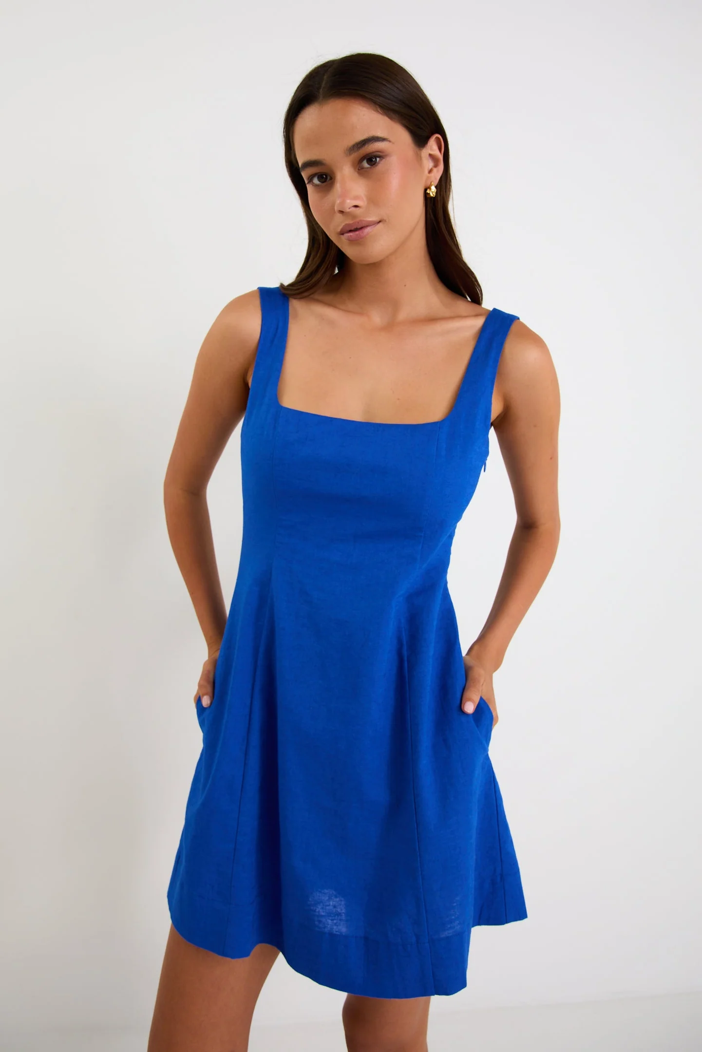 Moonlit Electric Blue Sleeveless Square Neck Mini Dress - Image 2
