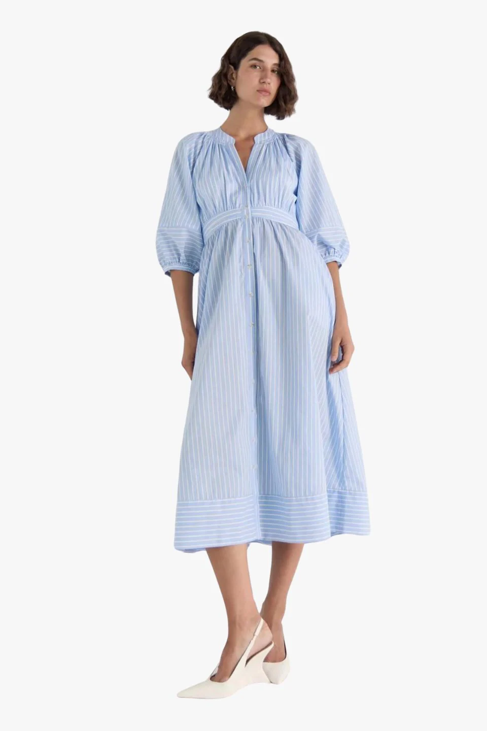 Myra Blue Stripe Mid Sleeve Midi Dress - Image 2