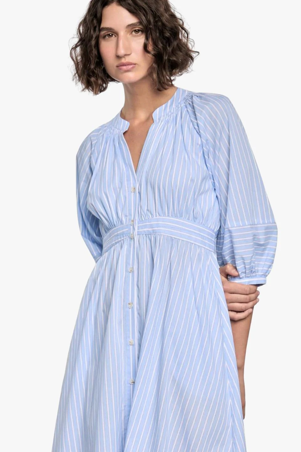 Myra Blue Stripe Mid Sleeve Midi Dress - Image 3