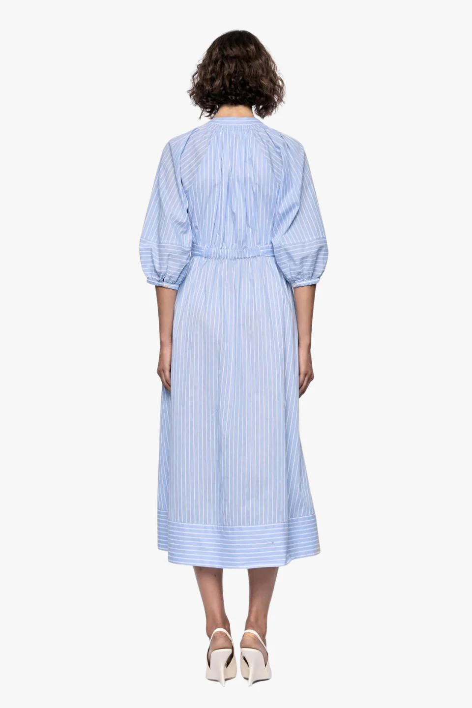 Myra Blue Stripe Mid Sleeve Midi Dress - Image 4
