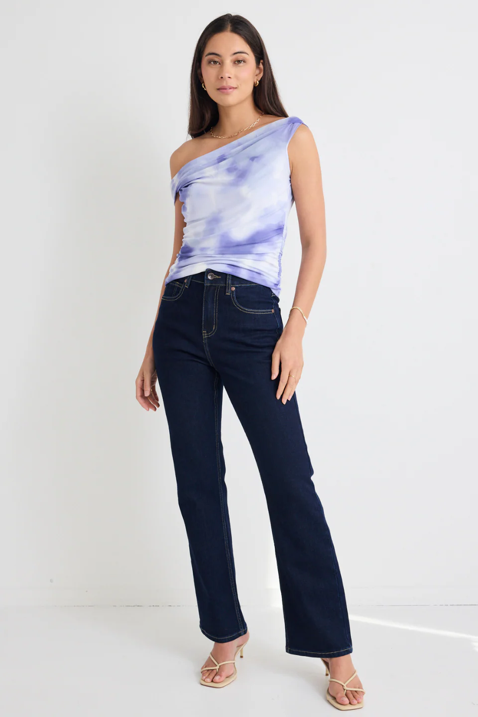 Nightlife Lilac Smudge Mesh Off Shoulder Short Sleeved Top - Image 3