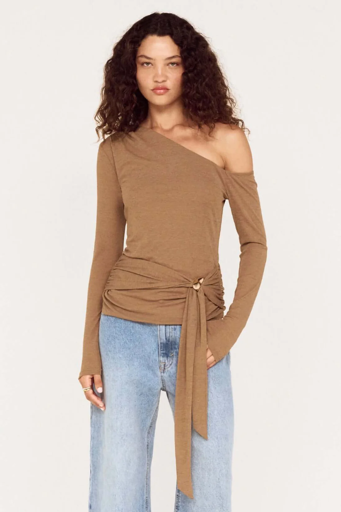 Noa Coffee Assym Mesh LS Top - Image 2