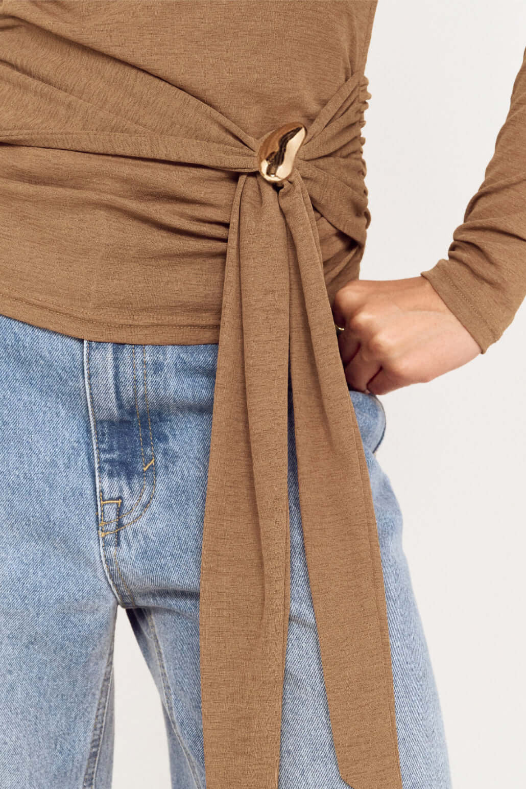 Noa Coffee Assym Mesh LS Top - Image 3