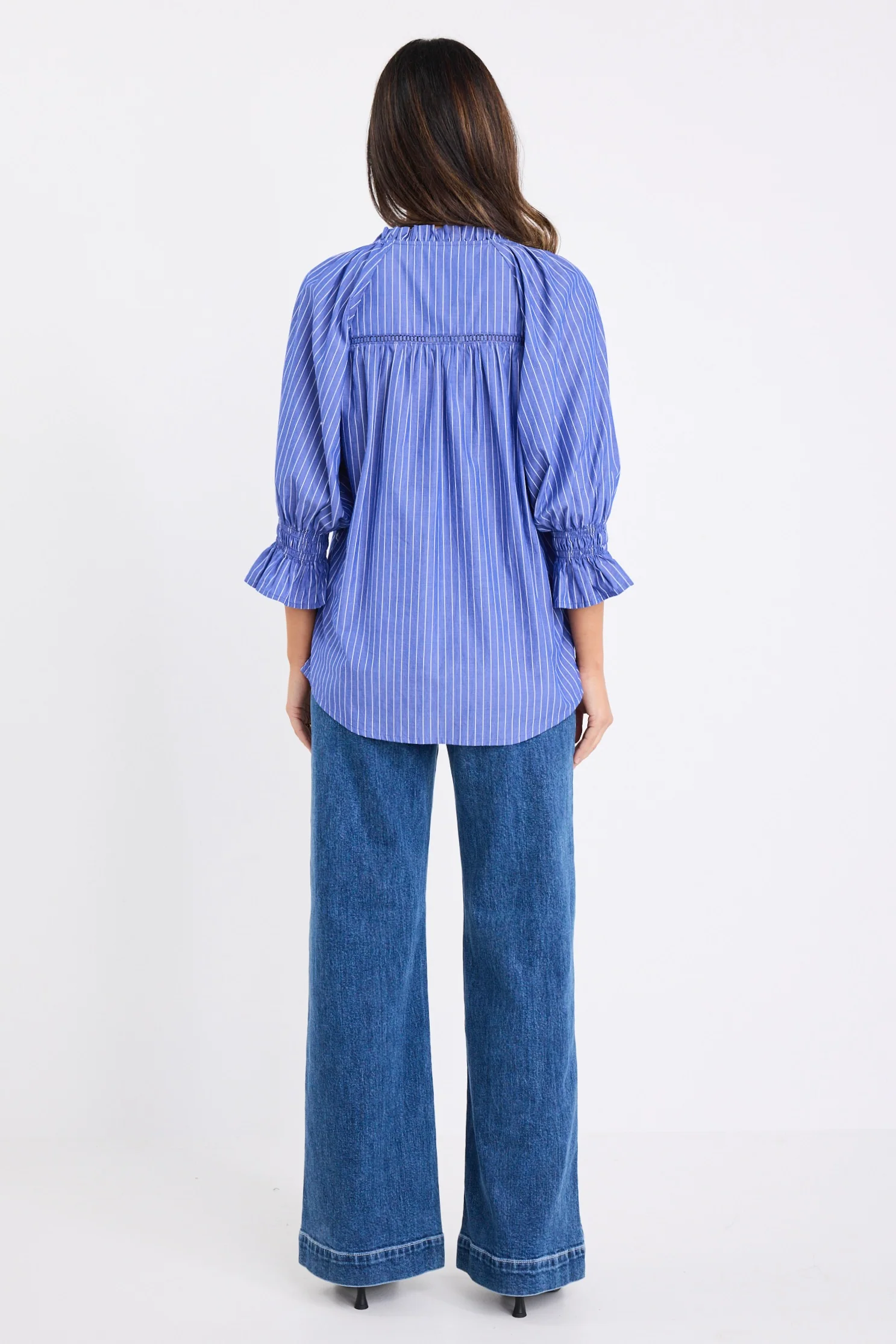 Noetic Dark Blue Stripe Short Sleeve Blouse - Image 5