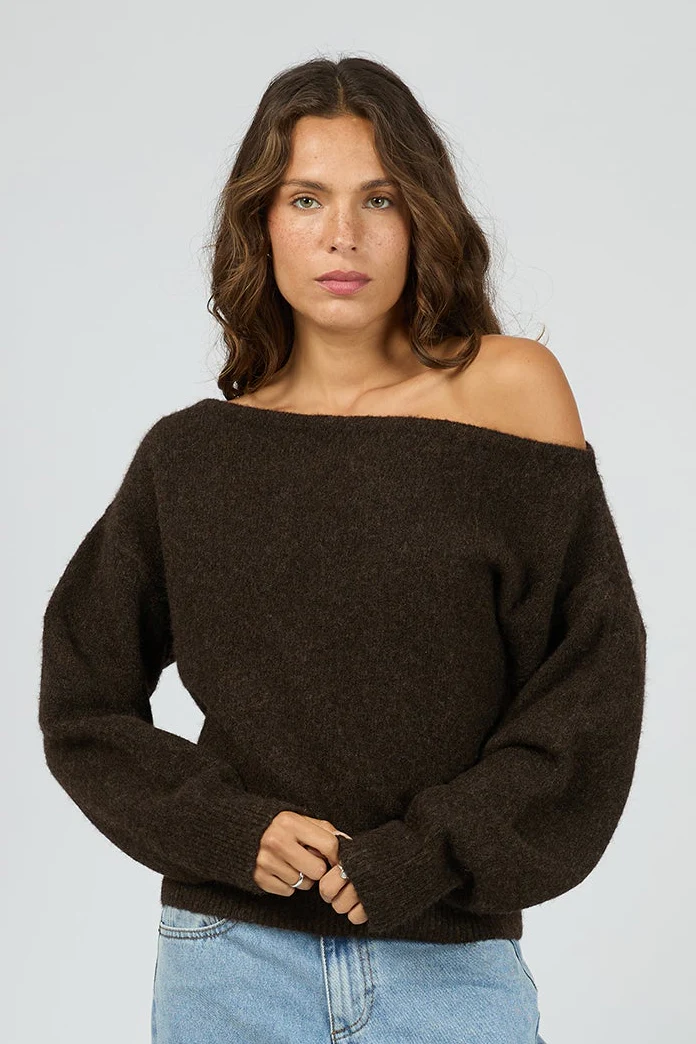 Off Shoulder Chocolate Knit Jumper