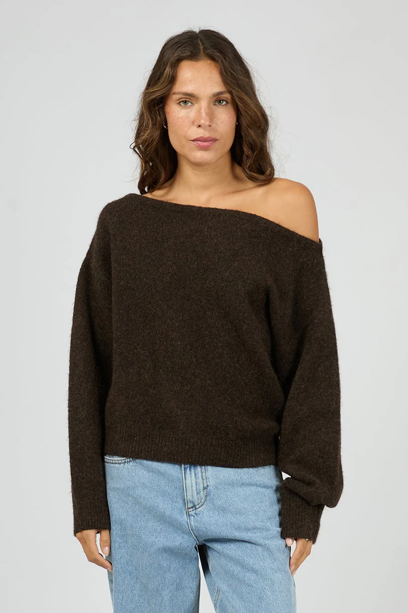 Off Shoulder Chocolate Knit Jumper - Image 2