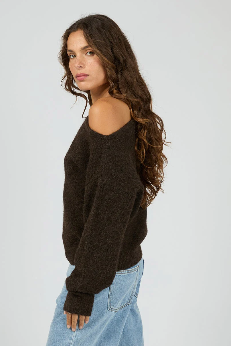 Off Shoulder Chocolate Knit Jumper - Image 3