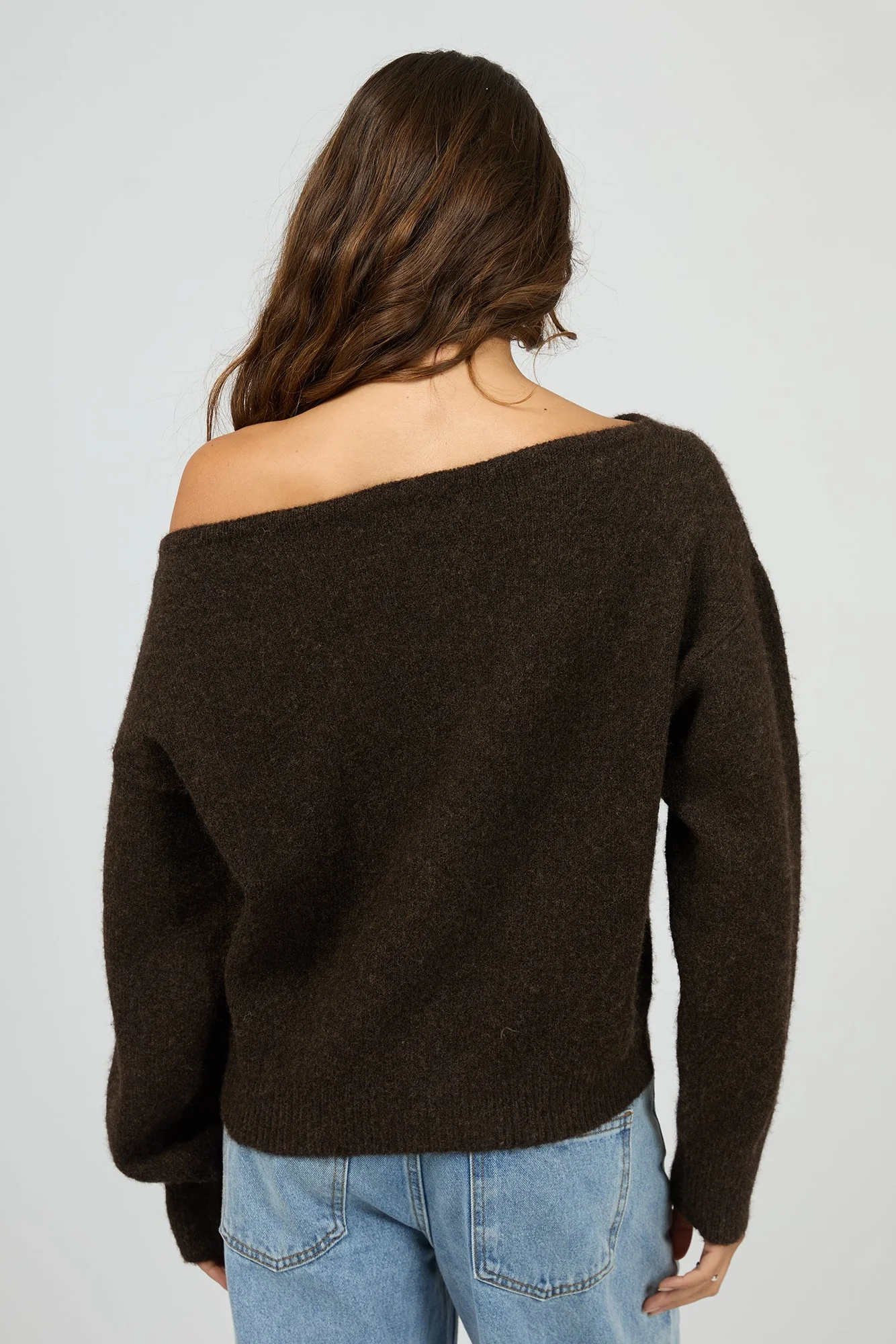 Off Shoulder Chocolate Knit Jumper - Image 5