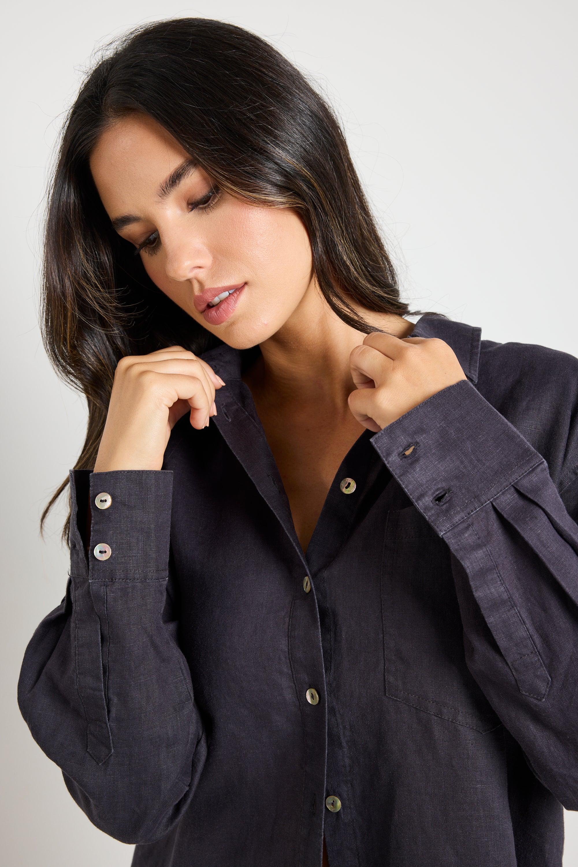 Optimum Charcoal Linen Classic Shirt - Image 3
