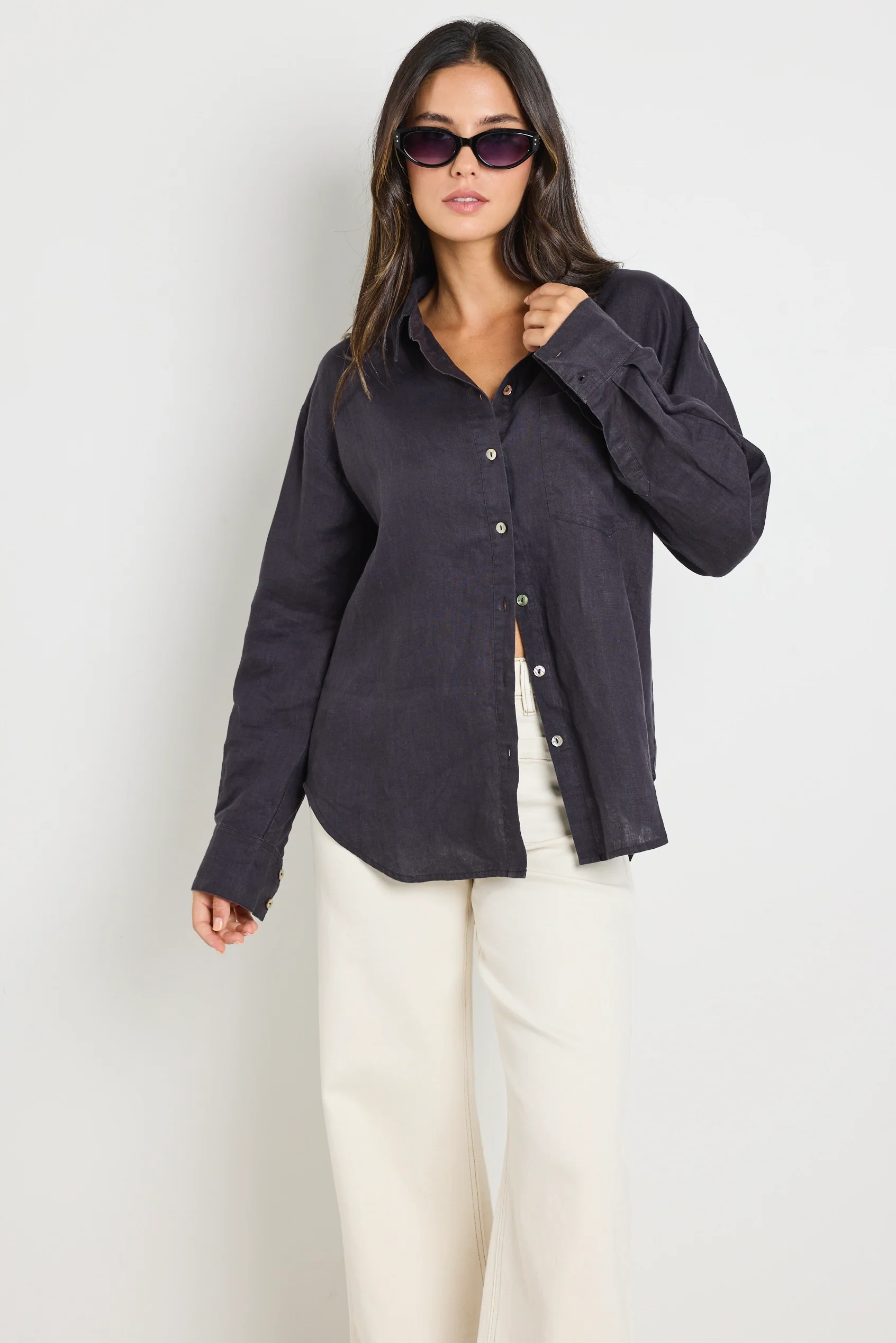 Optimum Charcoal Linen Classic Shirt - Image 4