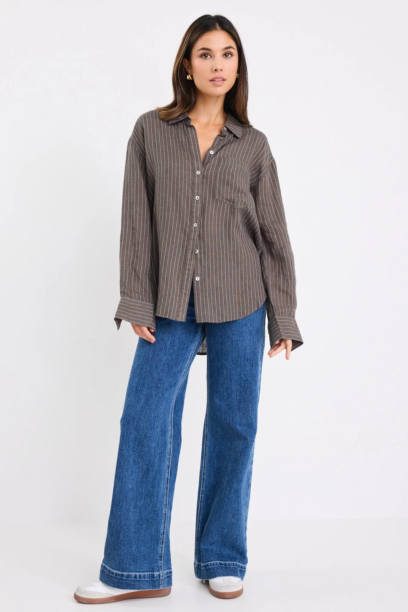 Optimum Khaki Stripe Linen Classic Shirt - Image 3