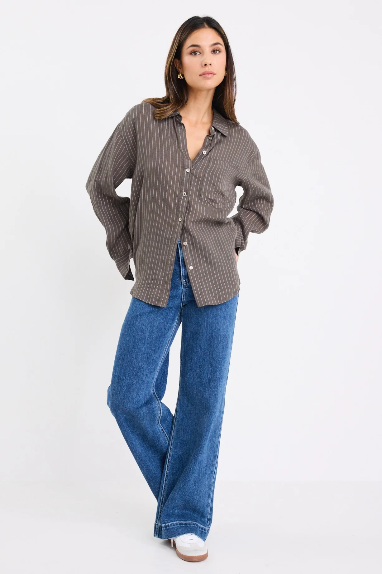 Optimum Khaki Stripe Linen Classic Shirt - Image 4