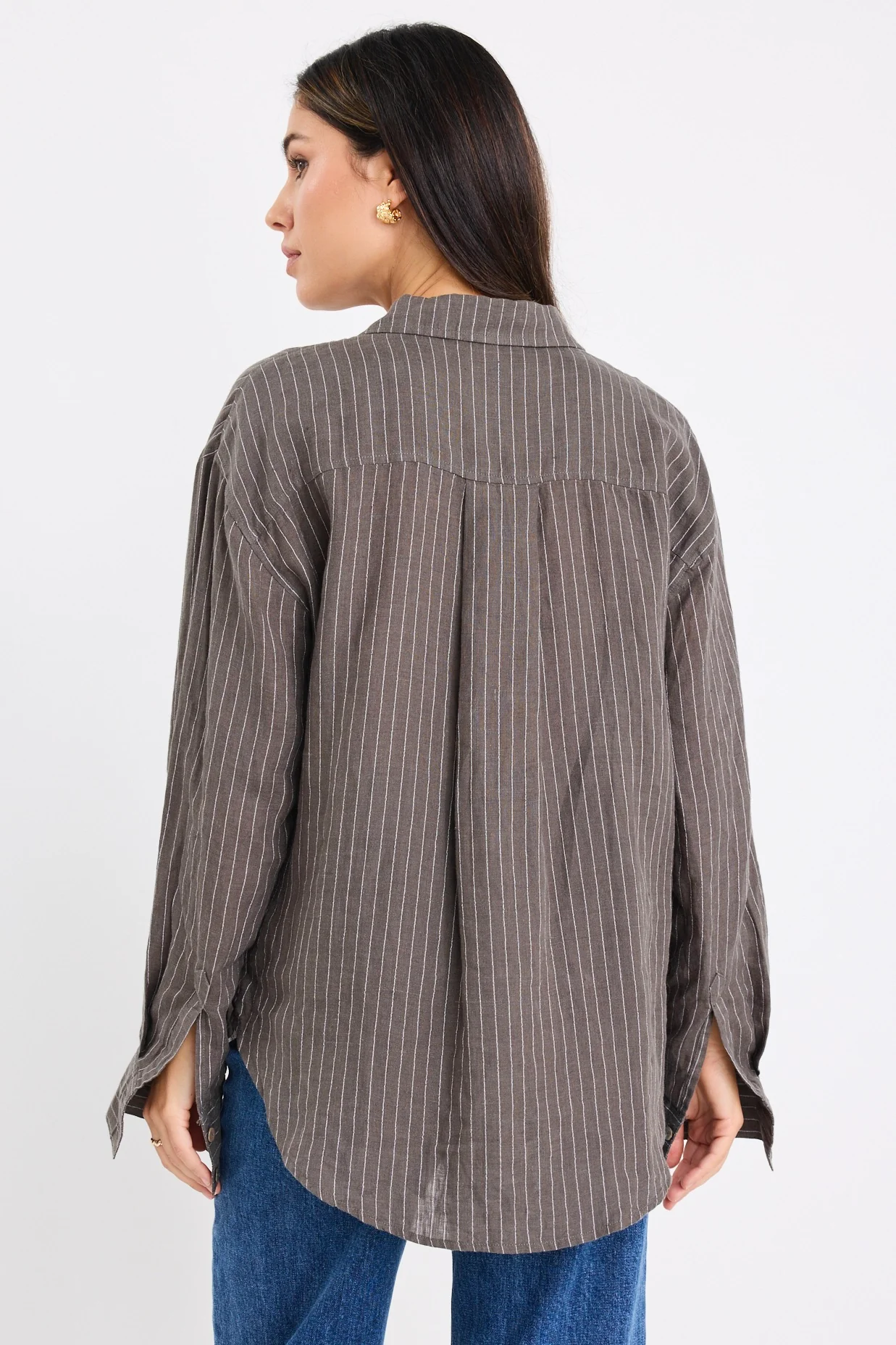 Optimum Khaki Stripe Linen Classic Shirt - Image 5