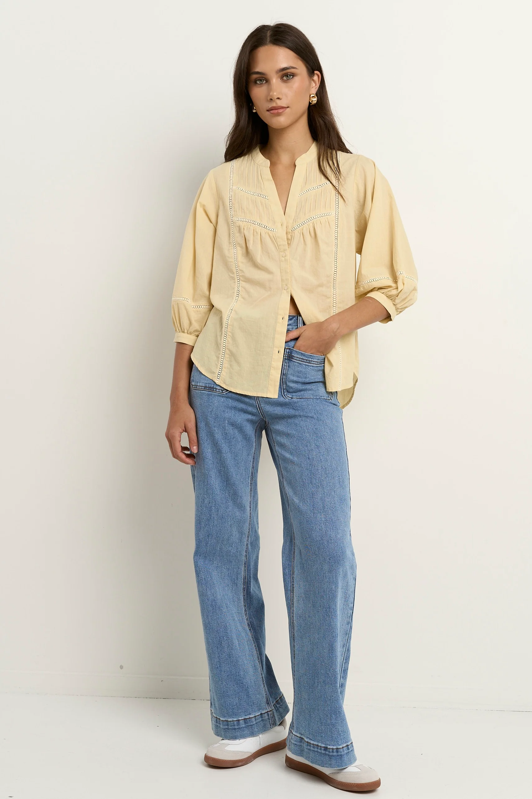 Ornamental Butter Lace Insert Pintuck SS Shirt - Image 3