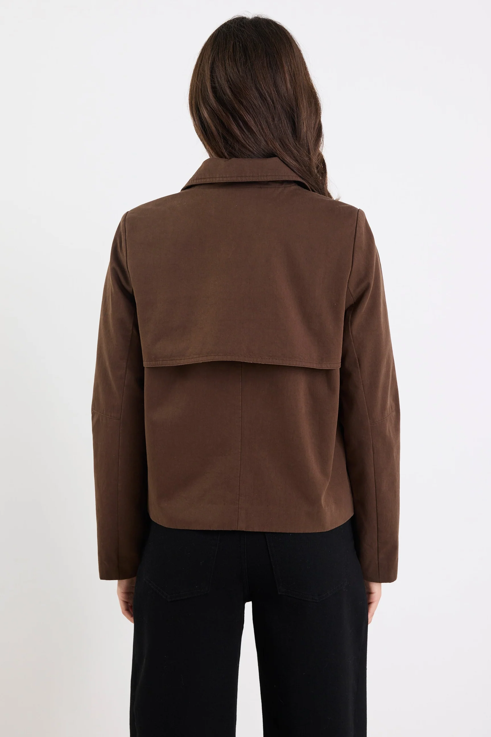 Pathway Chocolate Cropped Trench Jacket - Image 6