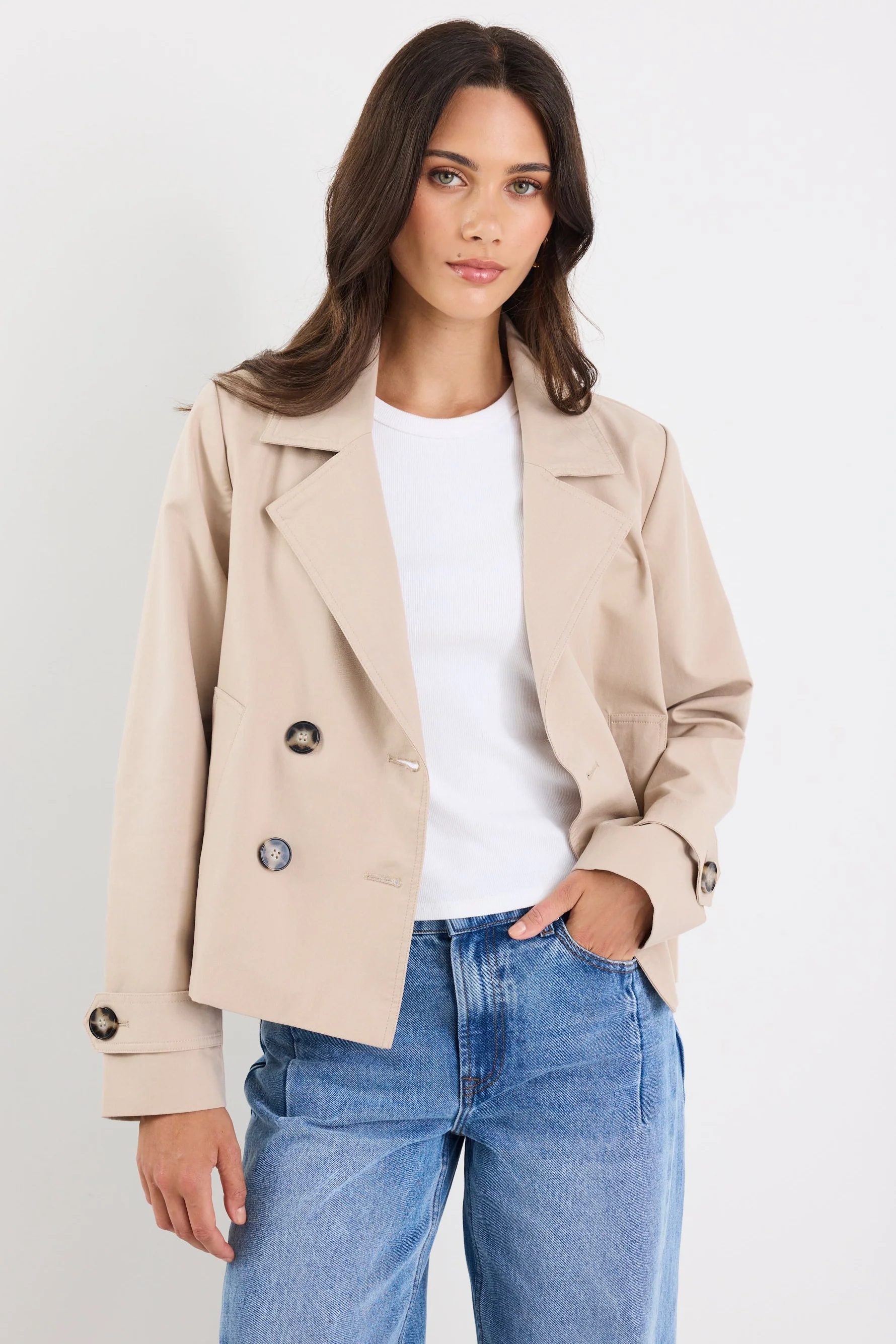 Pathway Taupe Cropped Trench Jacket - Image 2