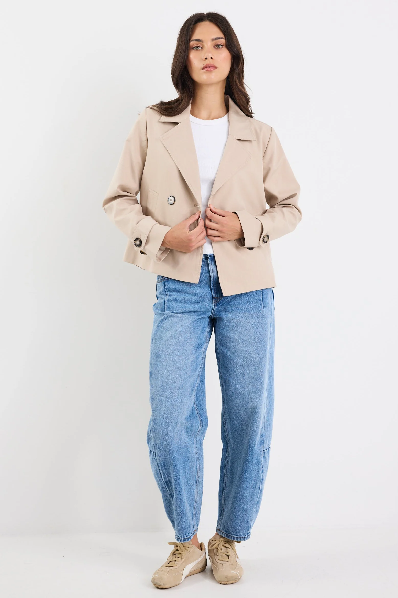 Pathway Taupe Cropped Trench Jacket - Image 3