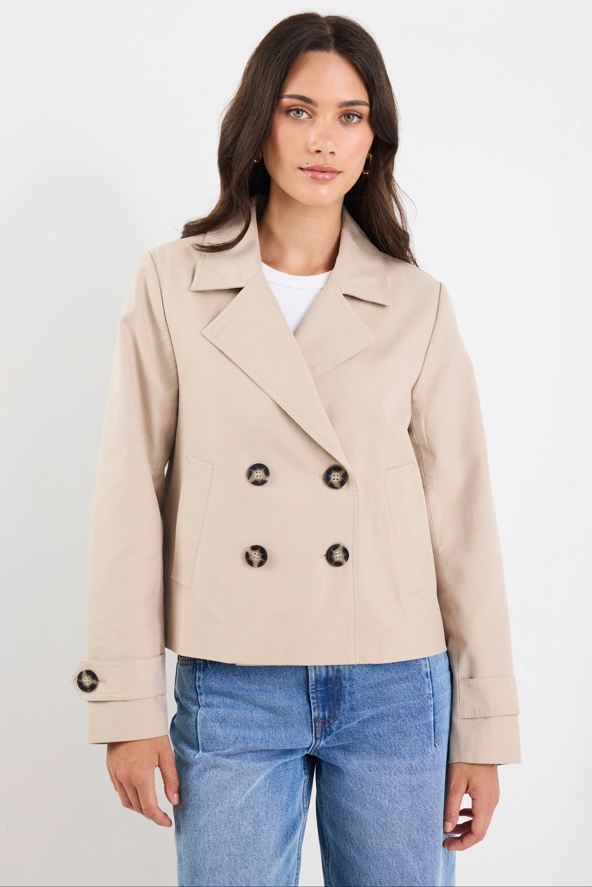 Pathway Taupe Cropped Trench Jacket - Image 4