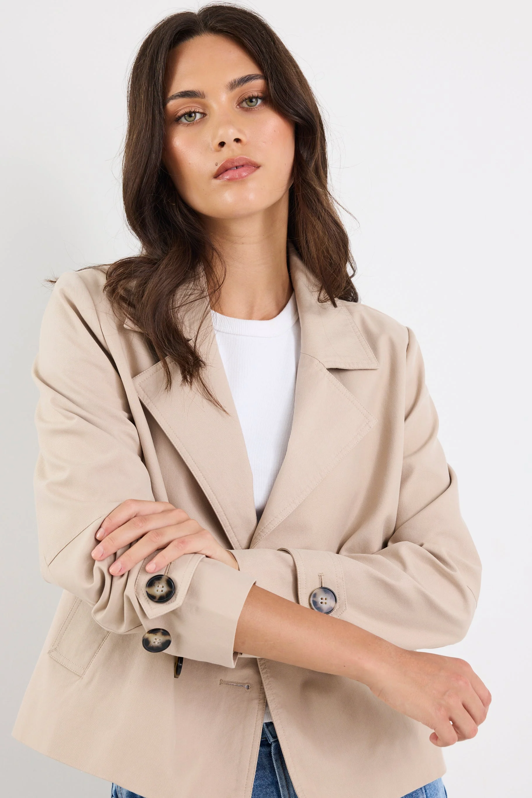 Pathway Taupe Cropped Trench Jacket - Image 5